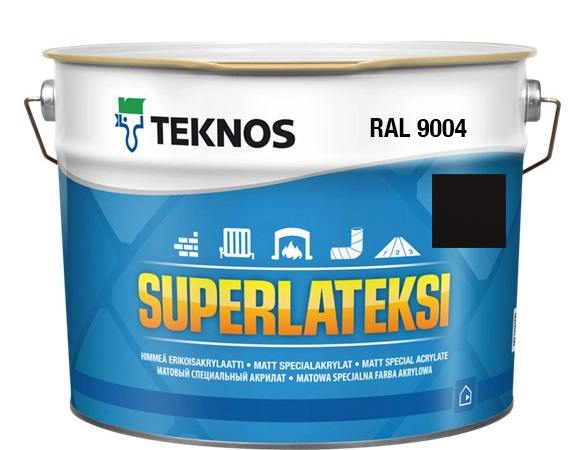 Teknos Superlateksi, matowa farba do boazerii, listew i sztukaterii, pojemność 0,9 L, kolor czarny RAL9004