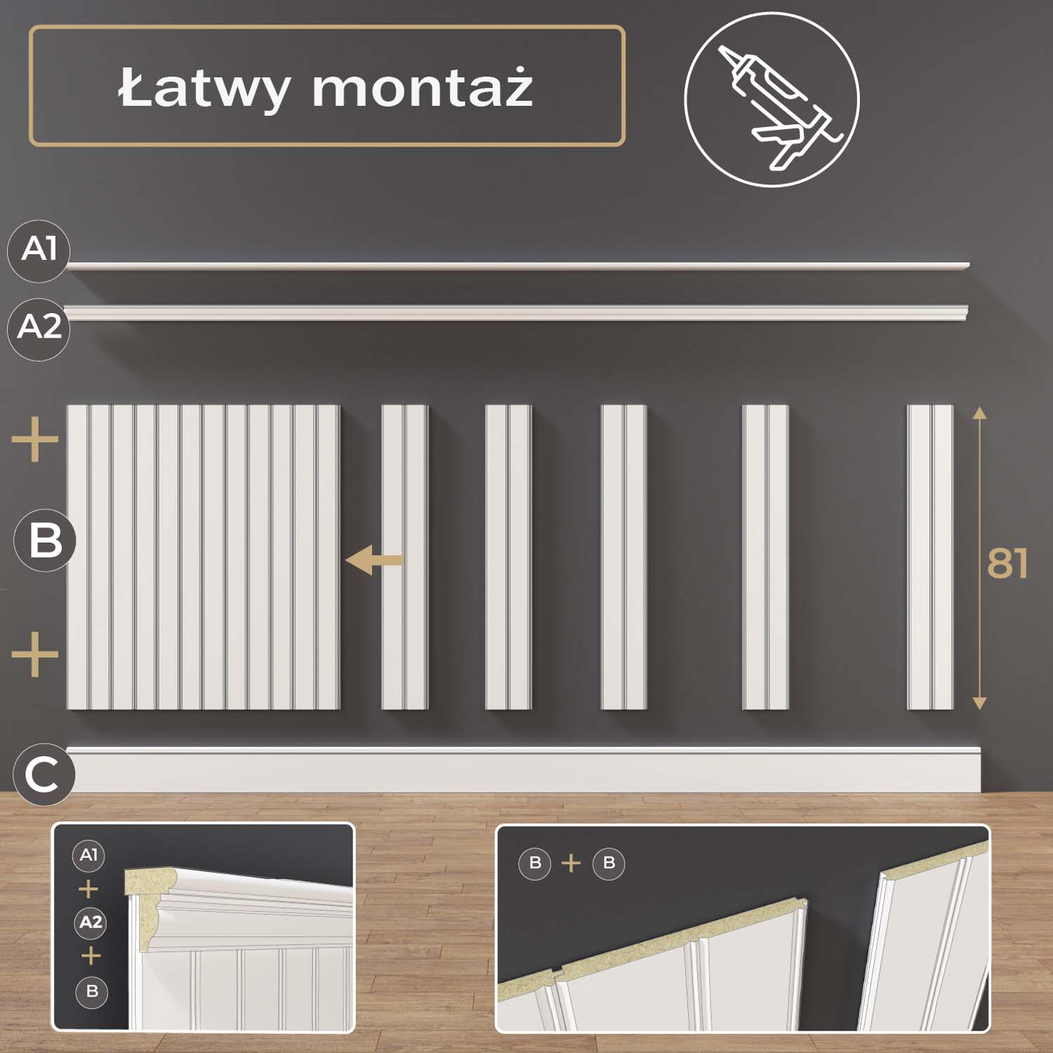 Wieniec lakierowany do boazerii NOVA 5cm