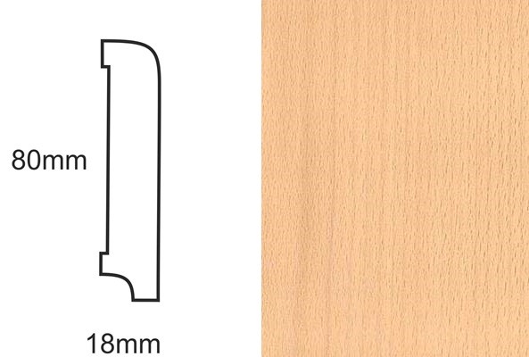Listwa przypodłogowa fornirowana lakierowana CP80 R10 (240 cm x 8 cm x 1,8 cm) buk