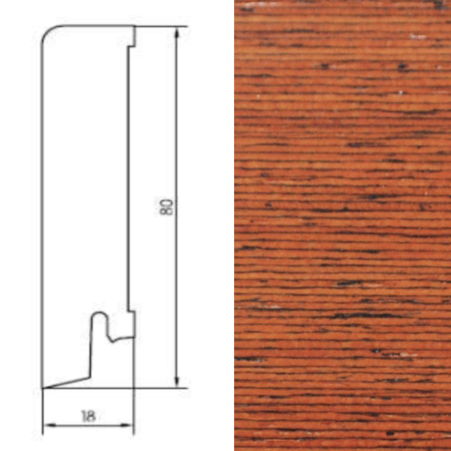 Drewniana listwa przypodłogowa lakierowana 80/18 (240 cm x 8 cm x 1,8 cm) Merbau
