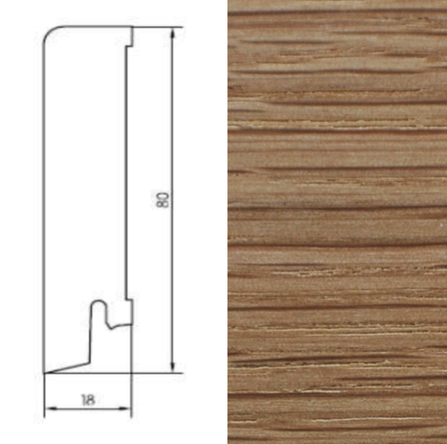 Drewniana listwa przypodłogowa olejowana 80/18 (240 cm x 8 cm x 1,8 cm) Dąb Olej Naturalny