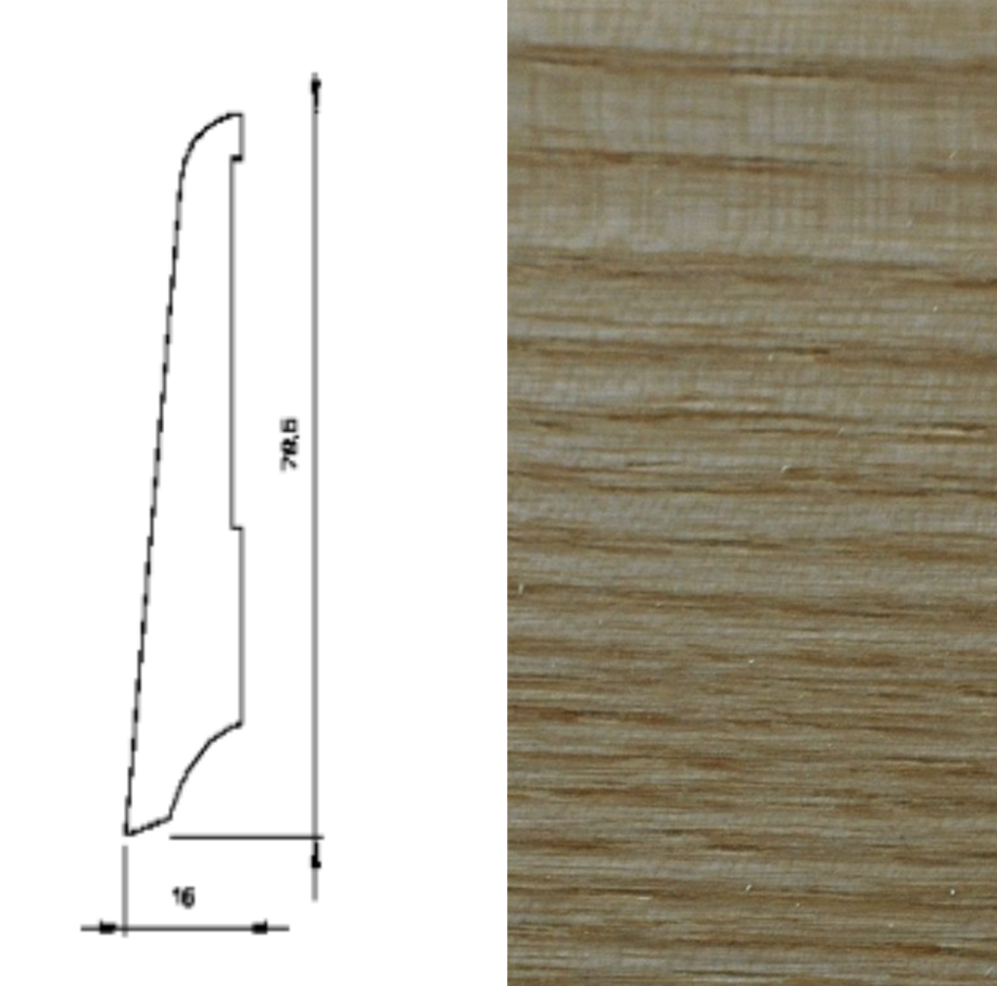 Drewniana listwa przypodłogowa lakierowana KS80 (240 cm x 7,9 cm x 1,6 cm) Jesion