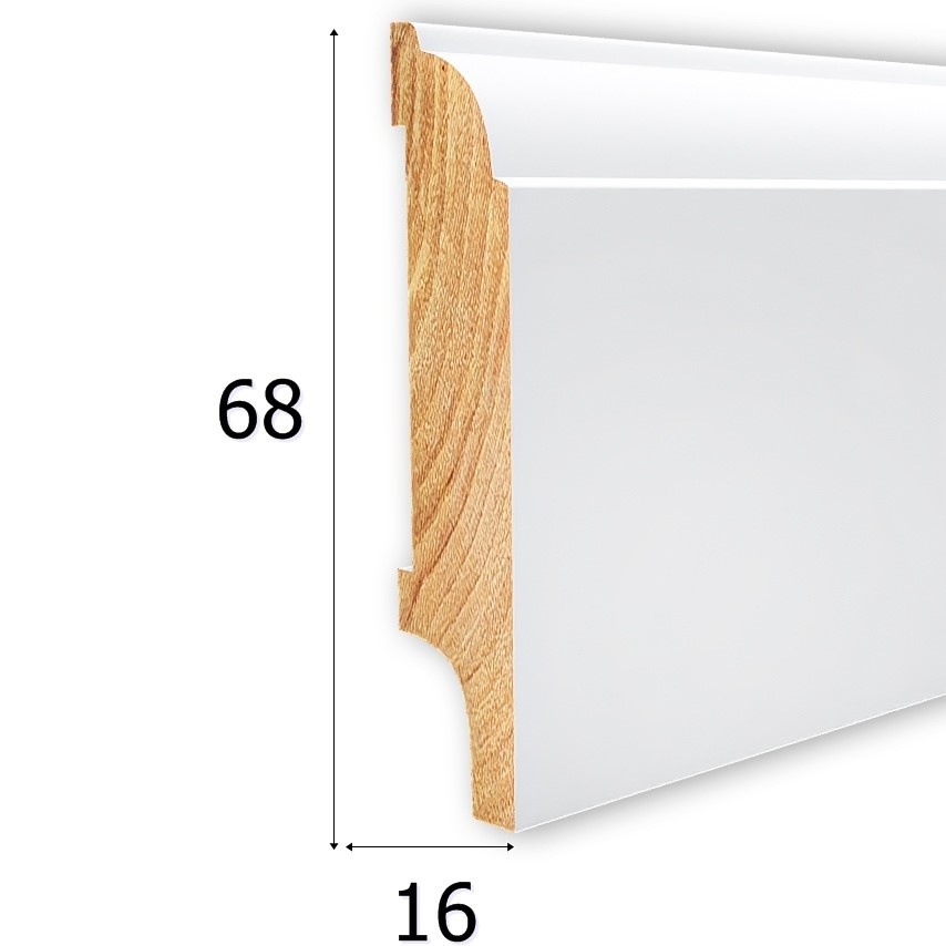 Listwa przypodłogowa drewniana lakierowana AGAT68 (240 cm x 6,8 cm x 1,6 cm) biały RAL 9003