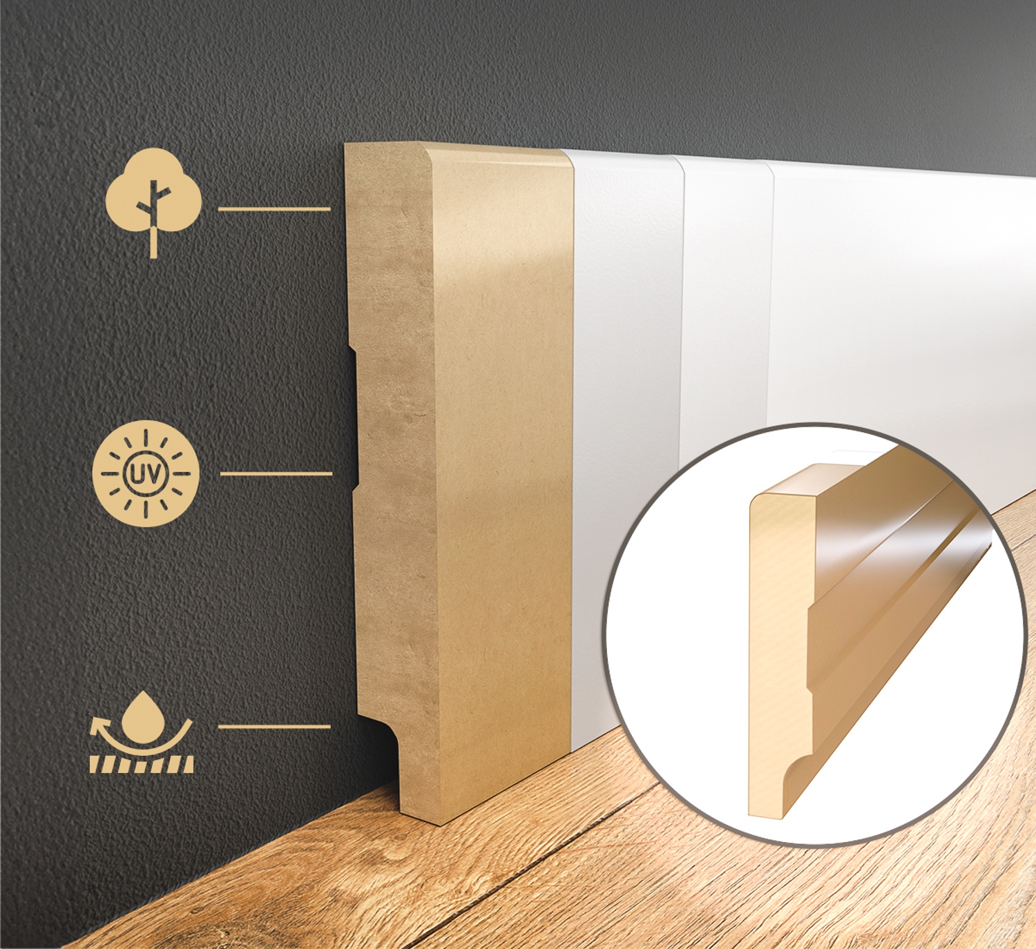 Listwa przypodłogowa MDF lakierowana biała z wodoodporną powłoką TRIO SLIM 8cm